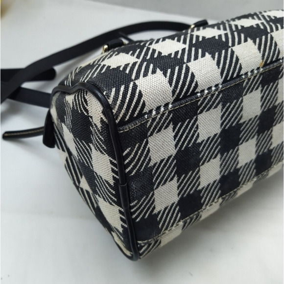 Dooney & Bourke Black White Checker Canvas Leather Trim Top Handle Satchel Bag - Picture 16 of 16